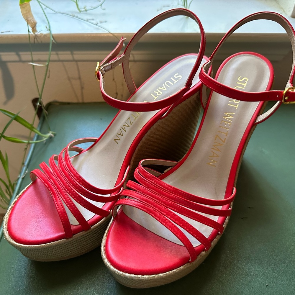 Stuart Weizman Red Strappy Wedge - image 3